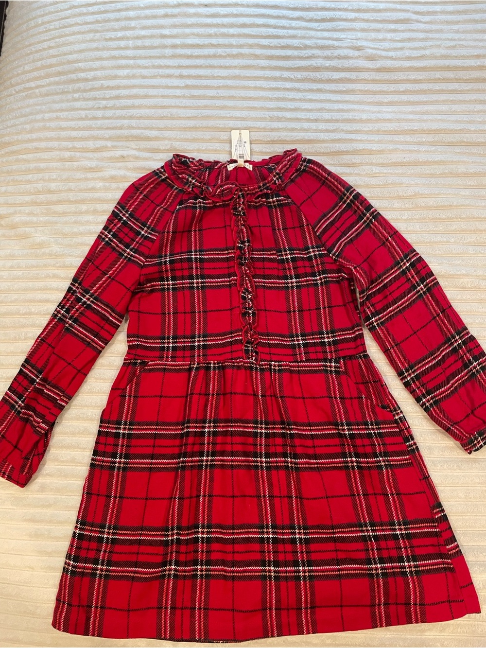 Copper Key Red Black Plaid Ruffle-Neck Girls' Dress